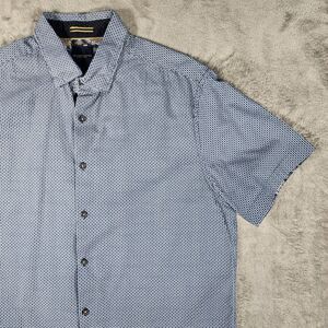 Denim & Flower Mens Large Navy Geometric Shirt Slim Fit Cotton Paisley Y2K Retro